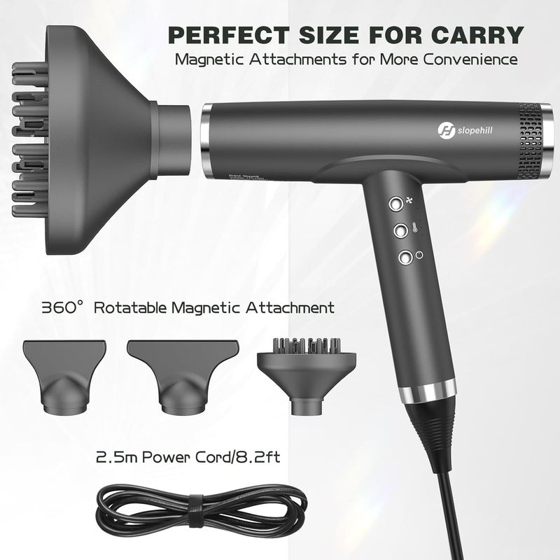SLOPEHILL Professional Ionic Hair Dryer with Diffuser - Lightweight, Compact, Powerful & Fast Salon Blow Dryer with High Speed Brushless Motor for Travel, Women & Men (Ceramic, Dark) - Image 5